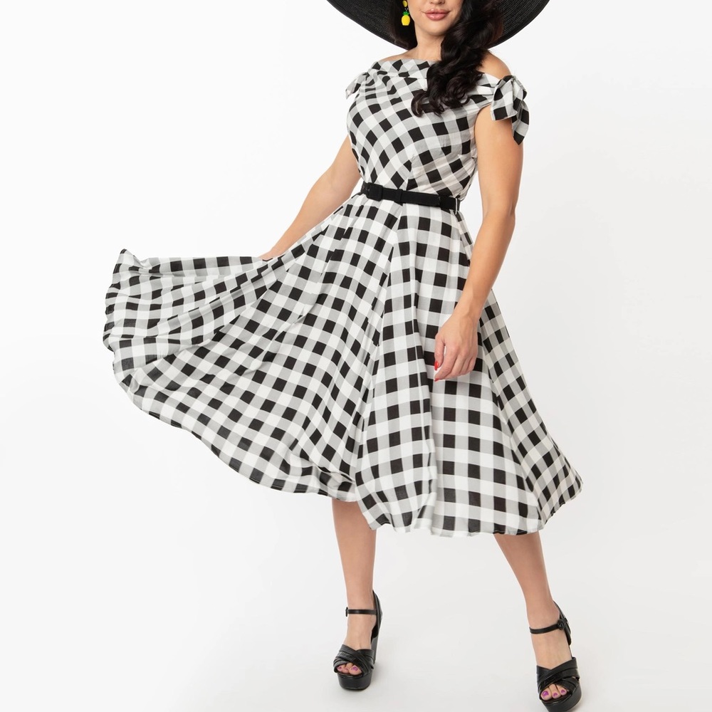 Gingham midi swing dress